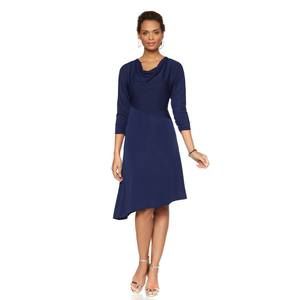 Kai Milla Women's Cowlneck 3/4 Sleeve Jersey Stretch Dress Navy X-Small Size HSN